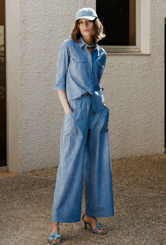 Pantalon large Adem en jersey technique denim 1