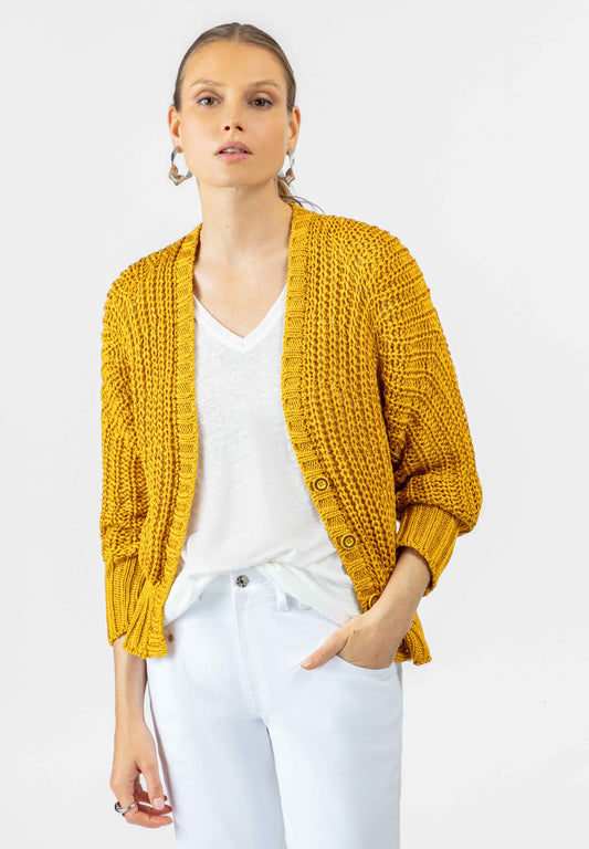 Cardigan Lona ocre 1