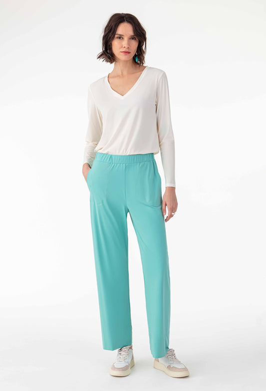 Pantalon Hera en jersey technique turquoise 1