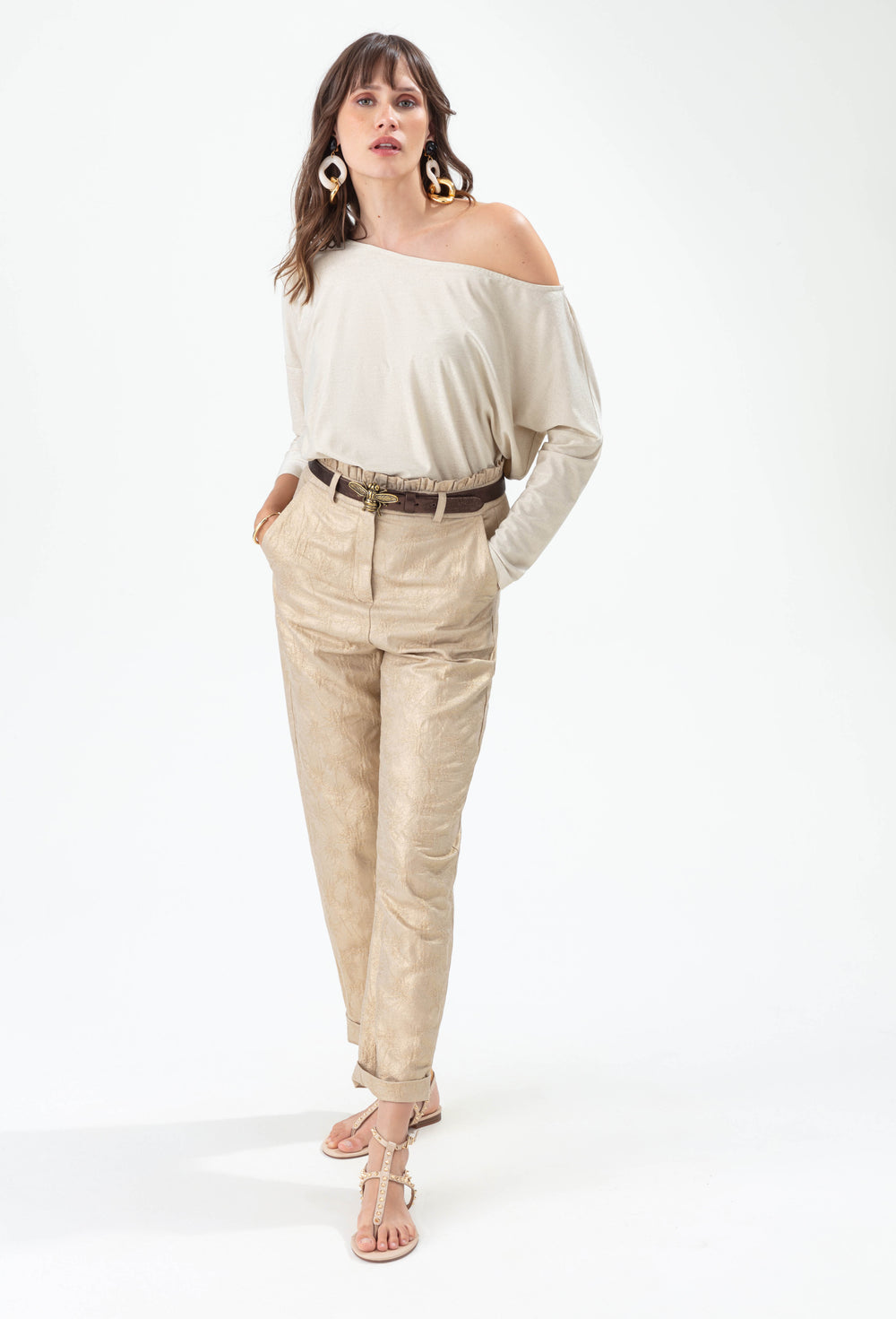 Pantalon Atlantide en jacquard gold coupe cigarette 1