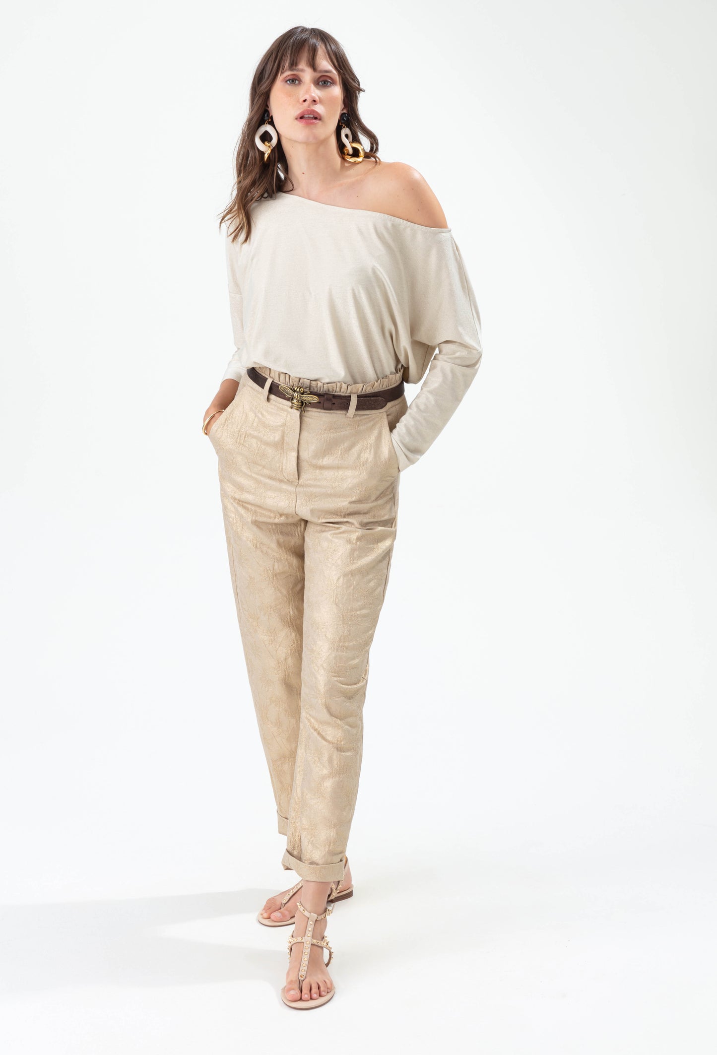 Pantalon Atlantide en jacquard gold coupe cigarette 1