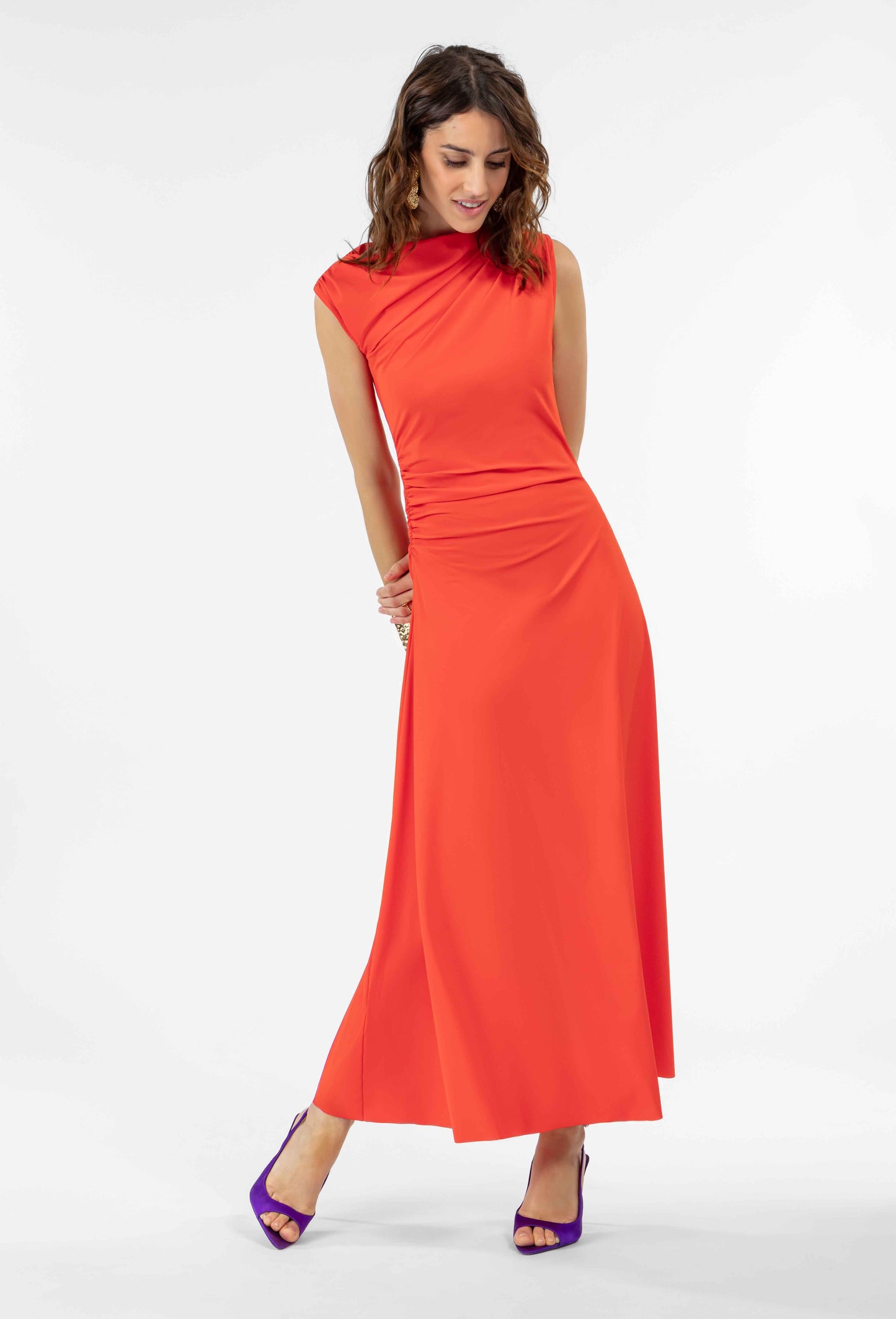 Robe fourreau Emma en jersey technique orange 1