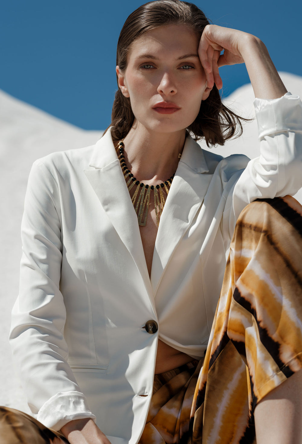 Veste tailleur Salima en jersey technique blanc 2