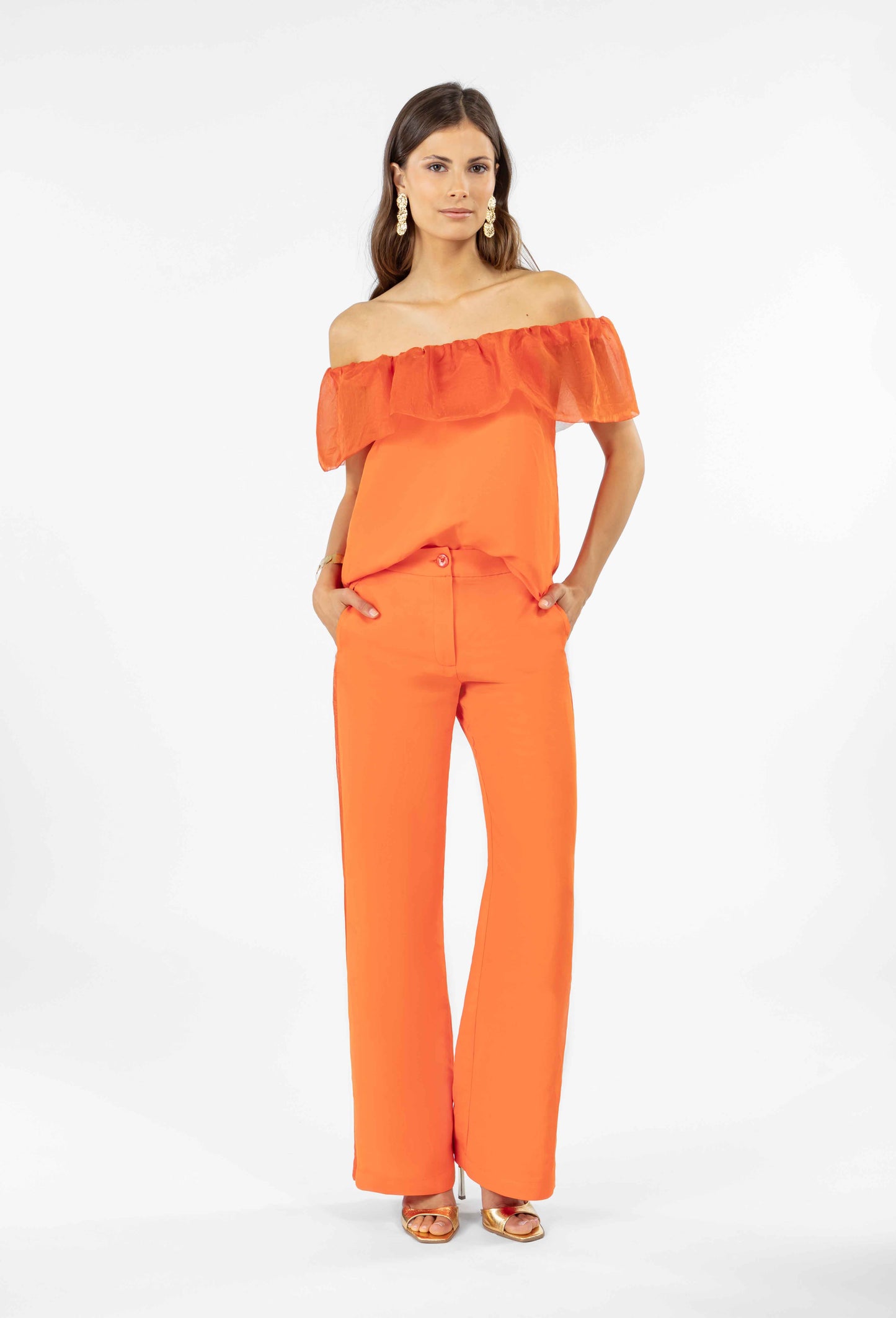 Pantalon droit Bart bi matière orange 1