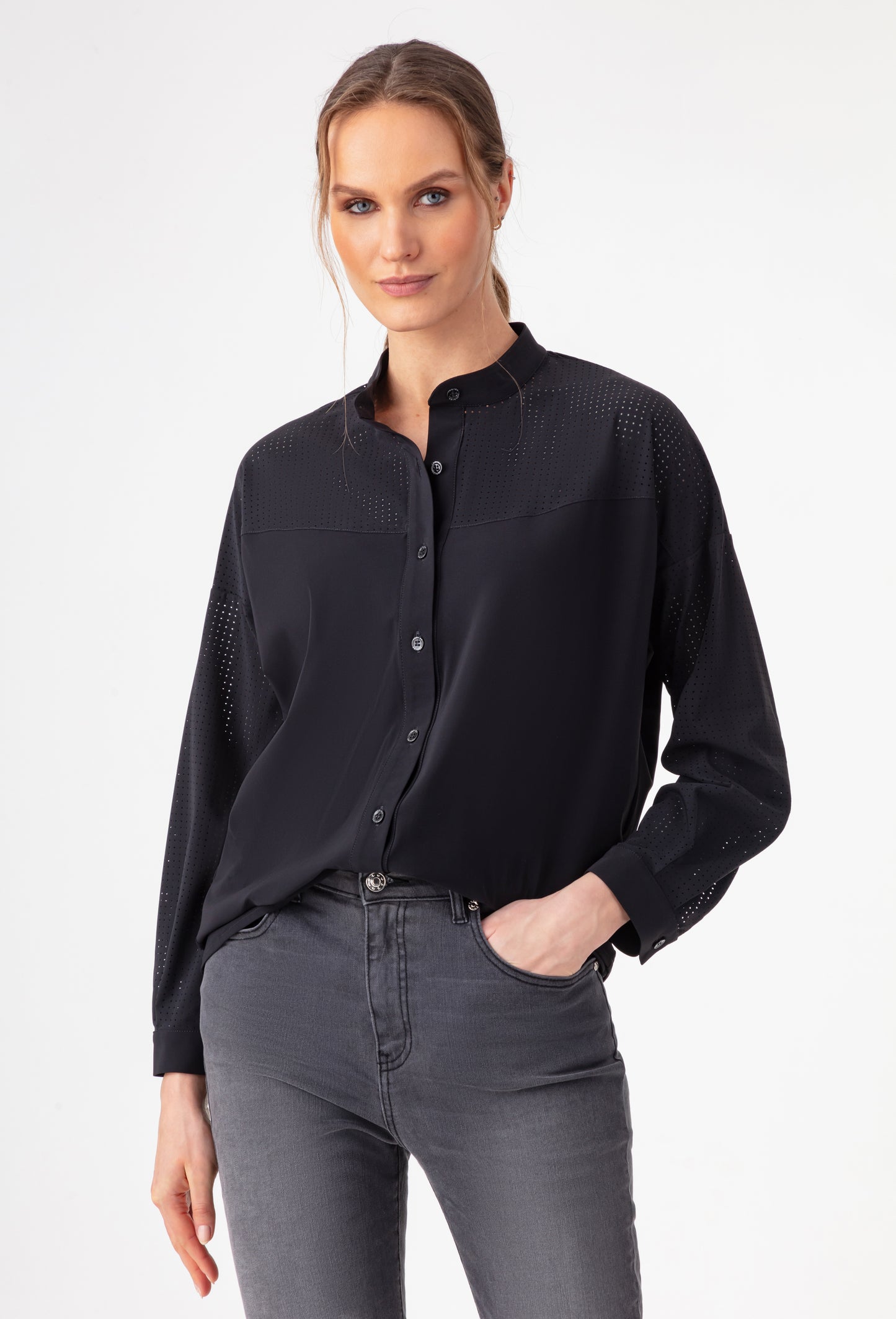 Chemise Flossie noire en jersey technique 1