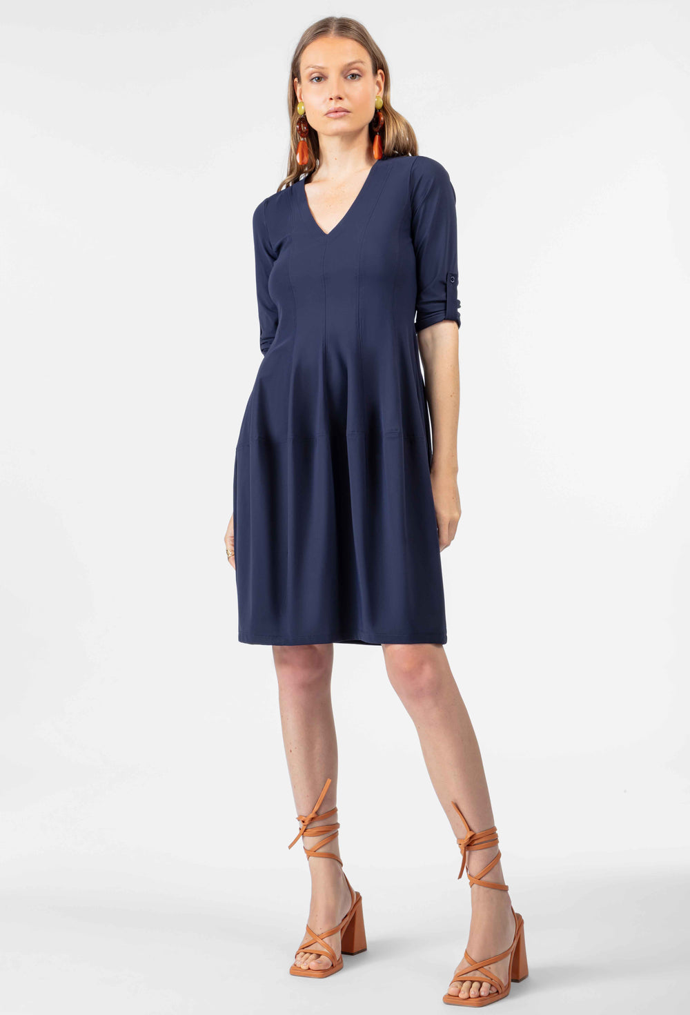 Robe midi Lyana en jersey technique marine 1
