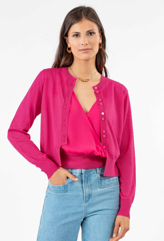 Gilet court Alix en maille fuchsia 1