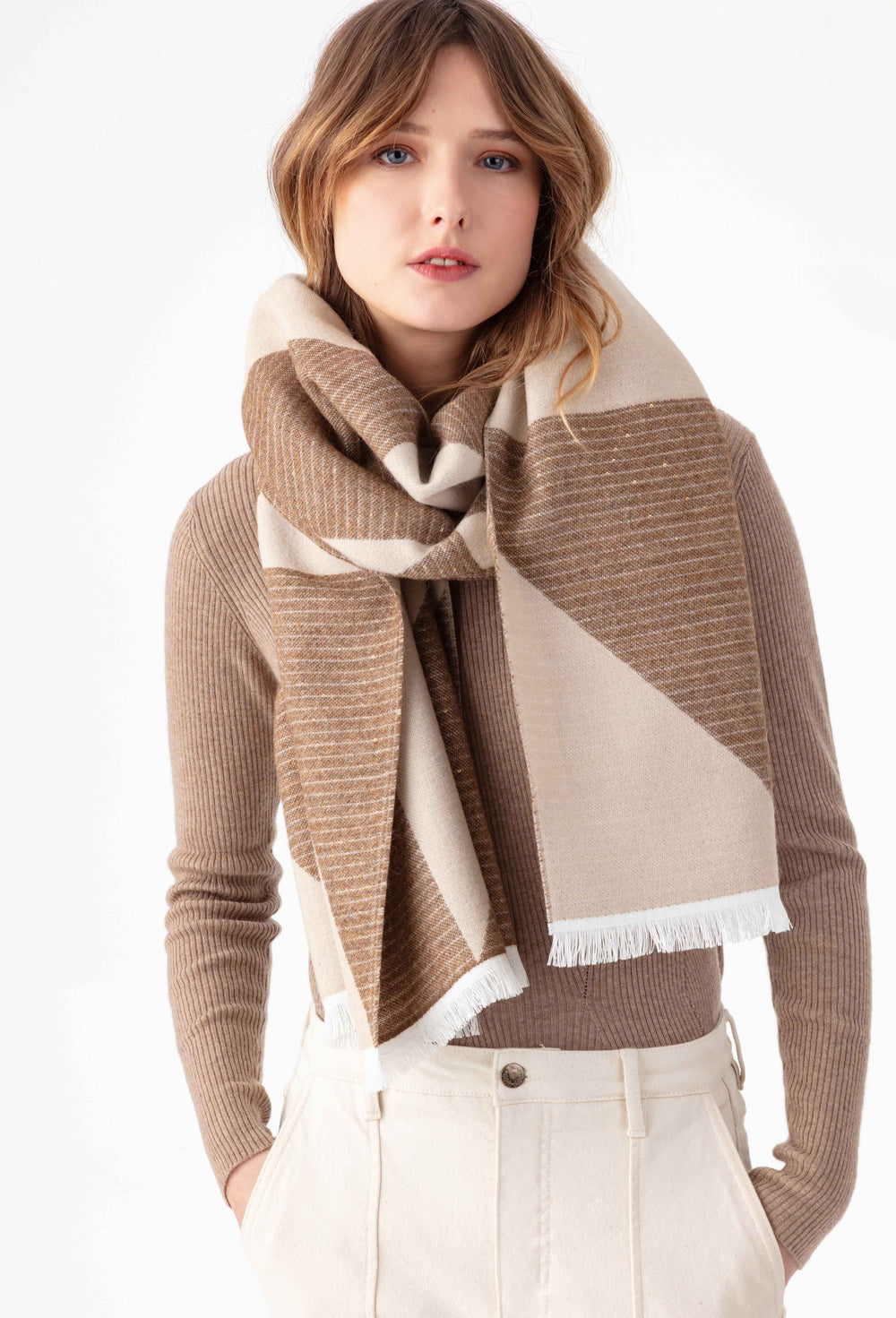 Echarpe graphique Laurel beige 1