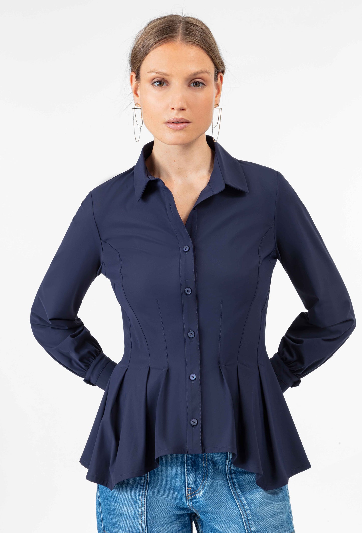 Chemise cintrée Vivi en jersey technique marine 1