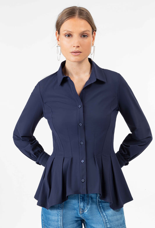 Chemise cintrée Vivi en jersey technique marine 1