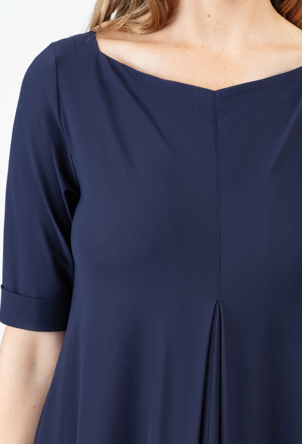 Robe asymétrique Andrea en jersey technique marine 2