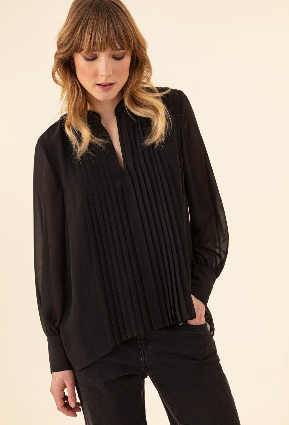 Blouse plissée Bobby noire 1