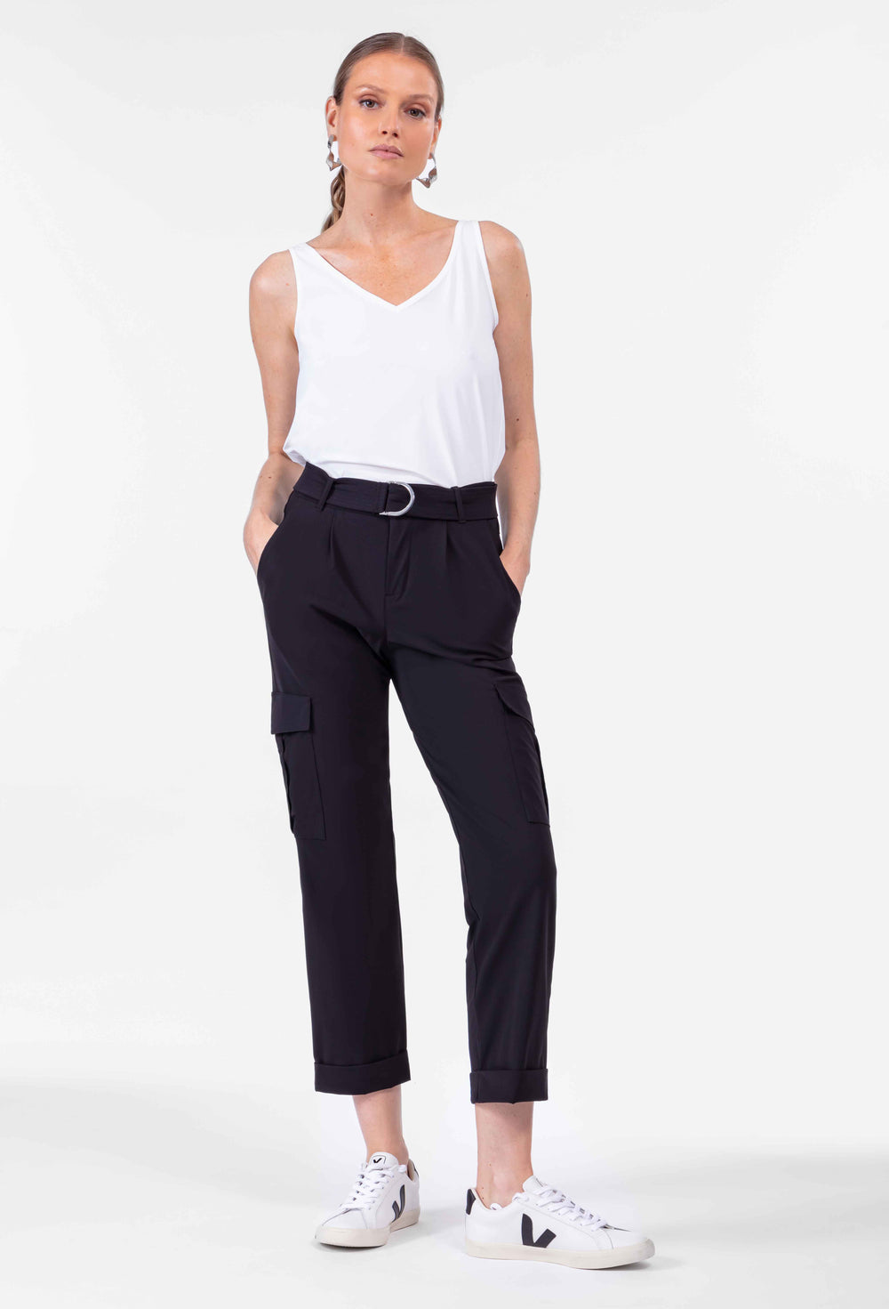 Pantalon + ceinture Lune coupe cargo noir 1