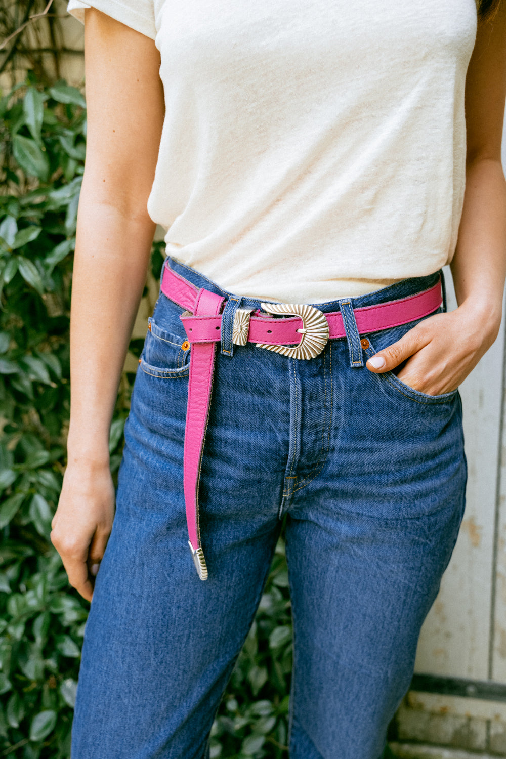 Ceinture Cheyenne en cuir fuchsia 2
