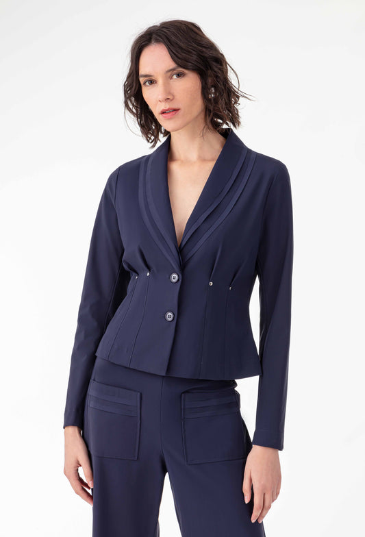 Veste ajustée Ivane en jersey technique marine 1