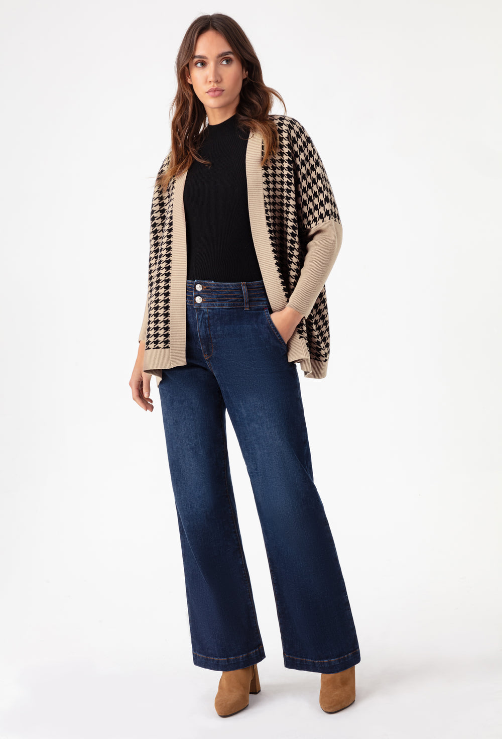 Gilet ample Esteban pied de poule en maille 4