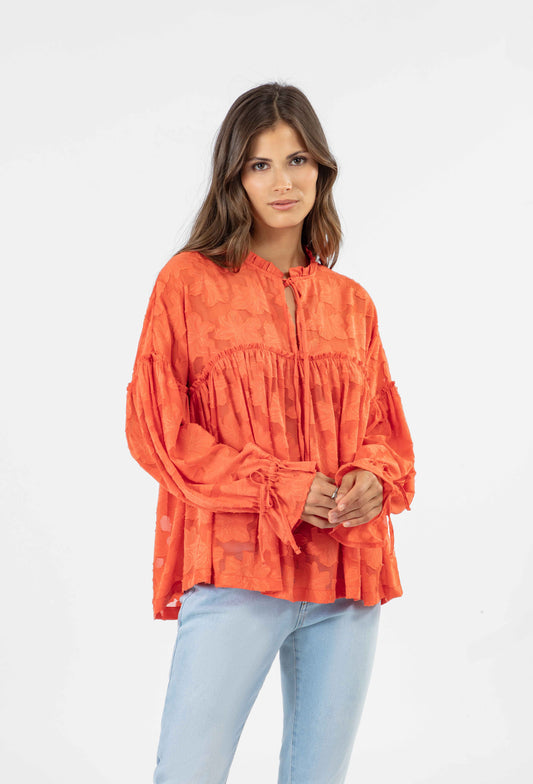 Blouse Finn en voile corail 5