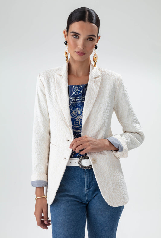 Veste Eiffel en jacquard léopard écru 1
