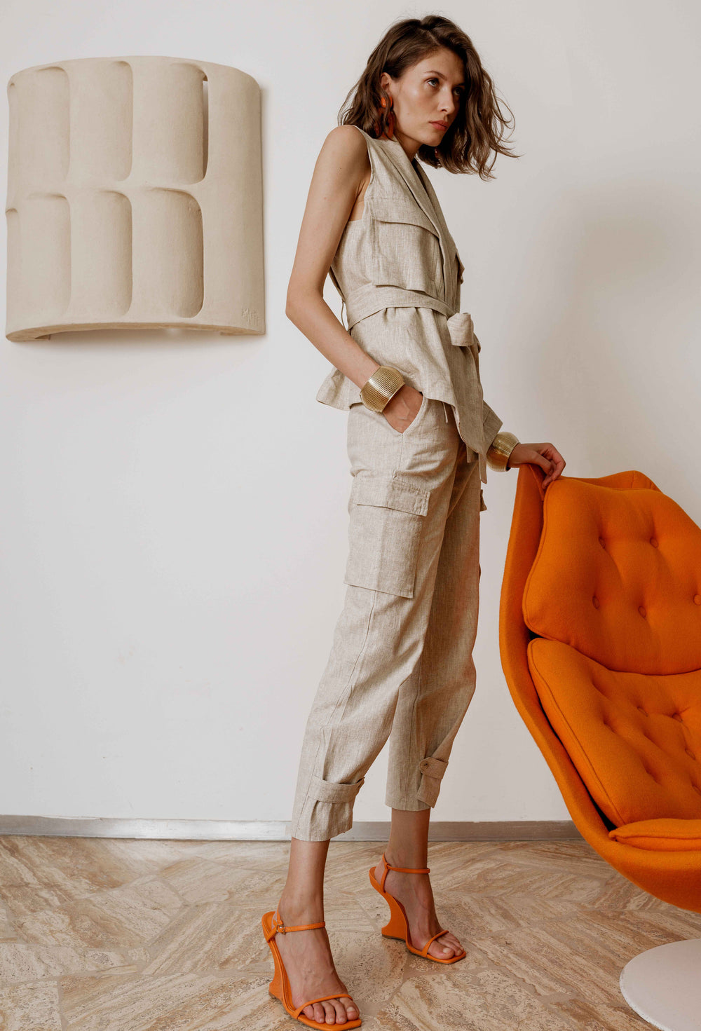 Pantalon cargo Basile lin / coton 1
