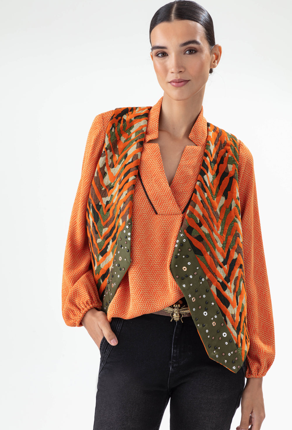 Blouse Icone orange perlée 4
