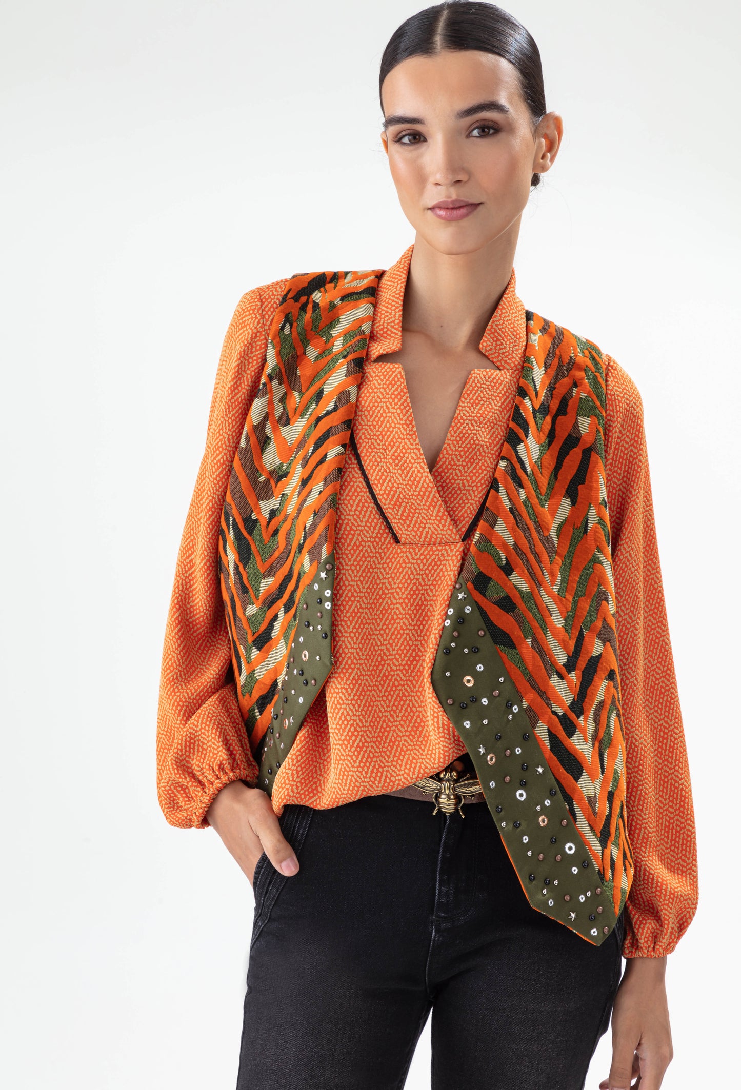 Blouse Icone orange perlée 4