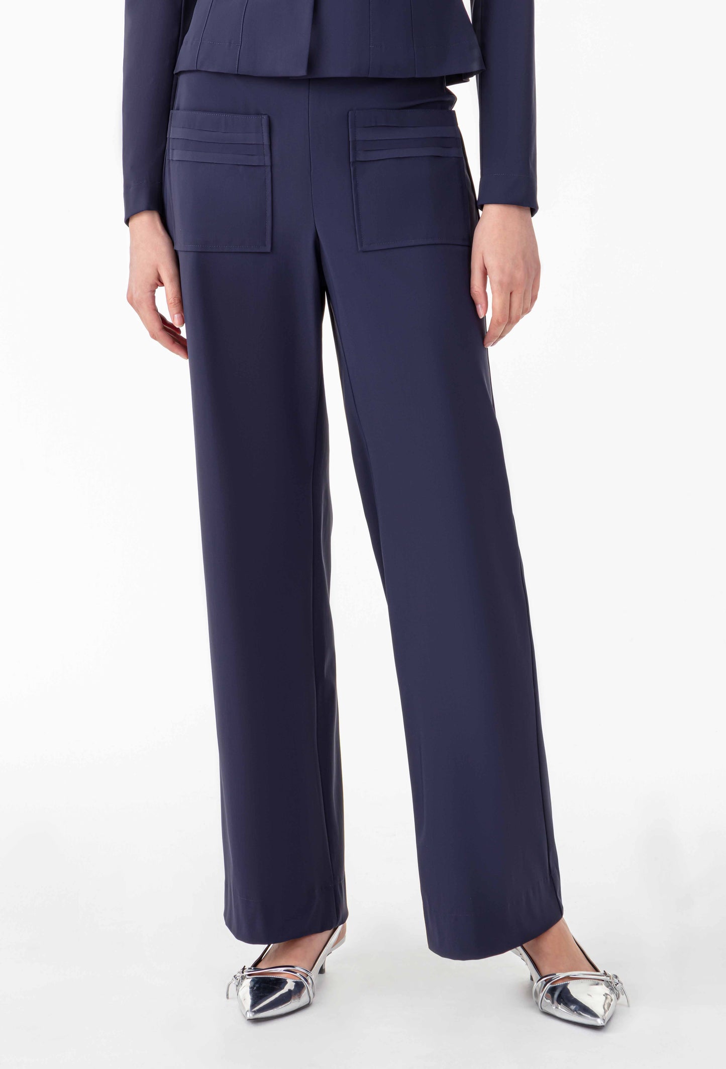 Pantalon wide Mathis en jersey technique marine 2