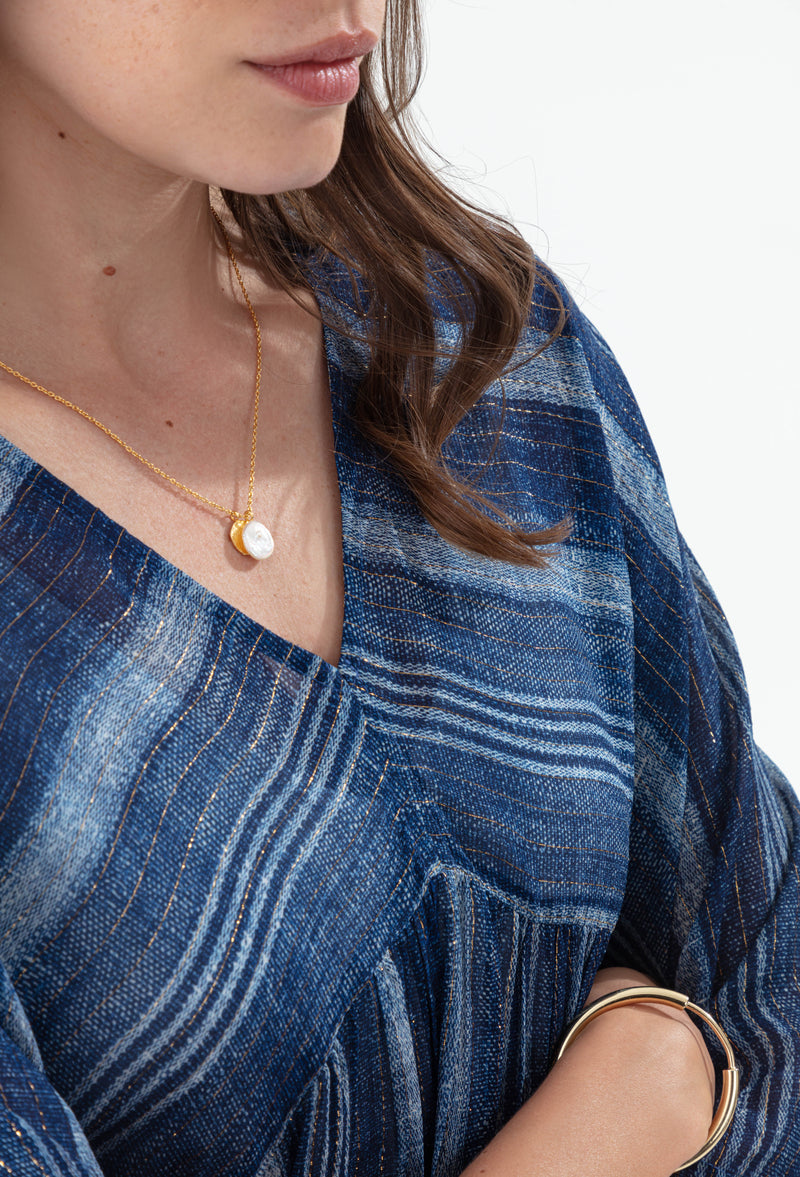 Blouse Poséidon à rayures saphir et gold 2