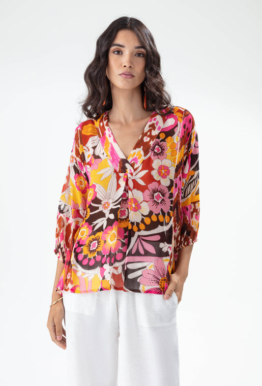 Blouse Lotus imprimé ikat et mehndi 1