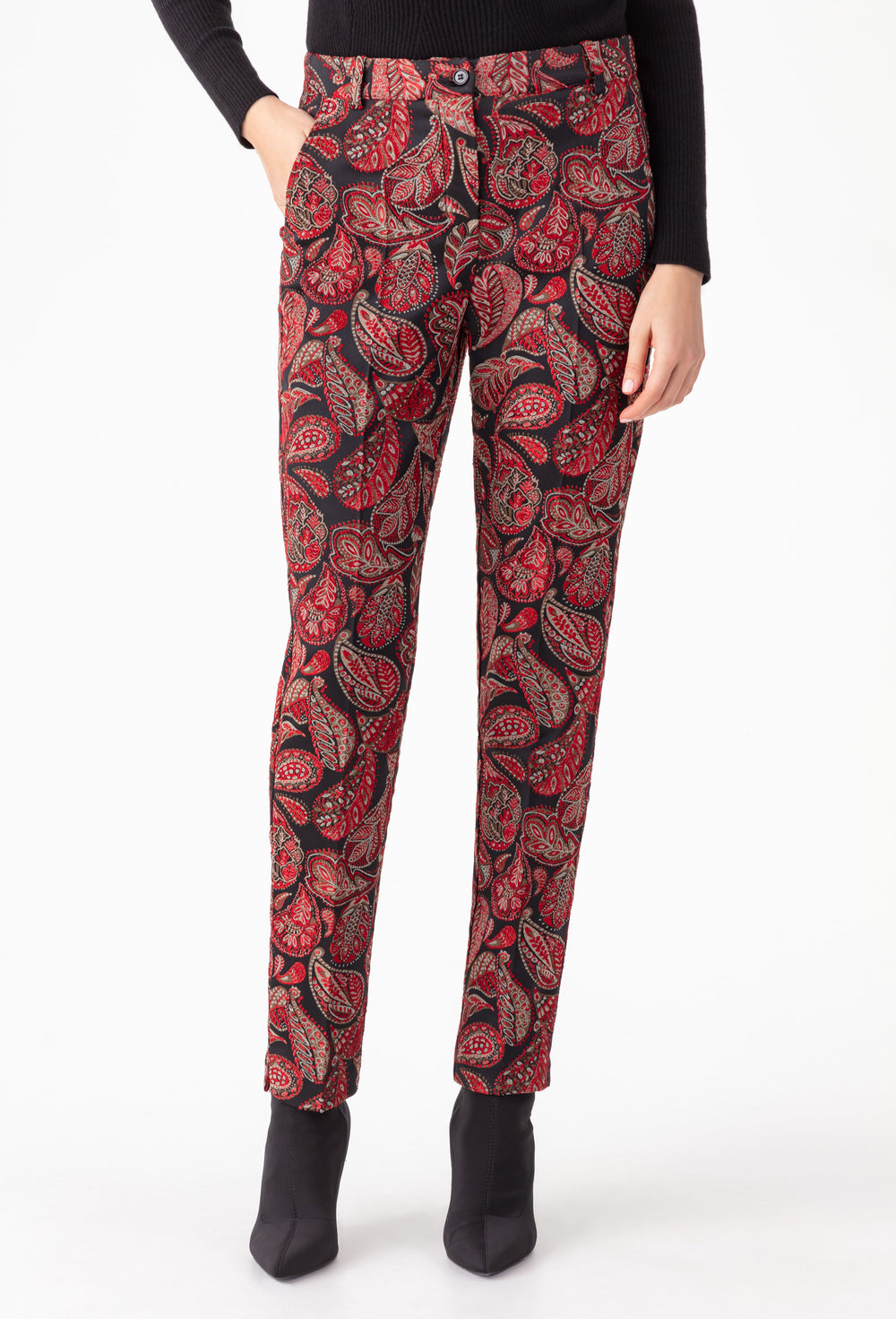 Pantalon cigarette Baker en jacquard rouge 2