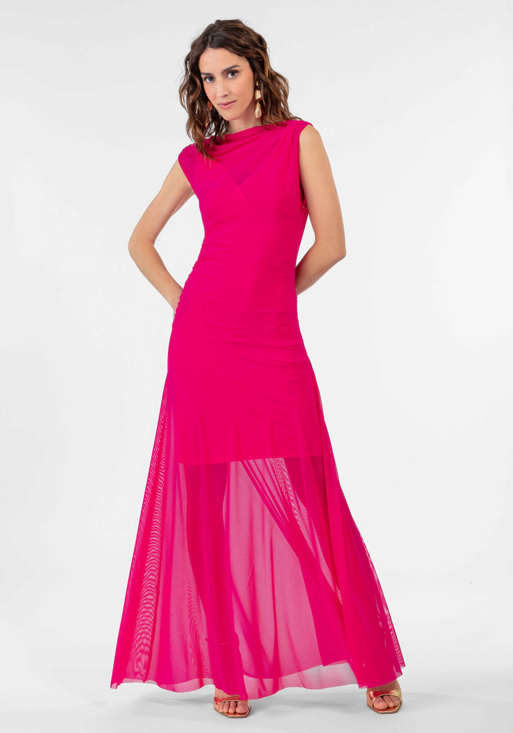 Robe longue Betanie fuchsia 1