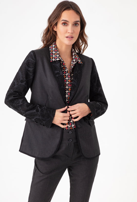 Veste de tailleur Salomé noir bi-matière 1