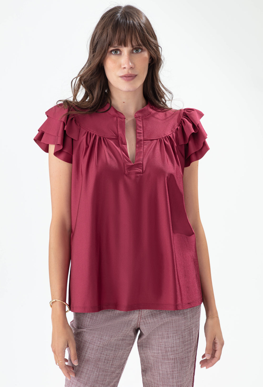 Tee-shirt Minéral à volants en jersey technique nacré 1