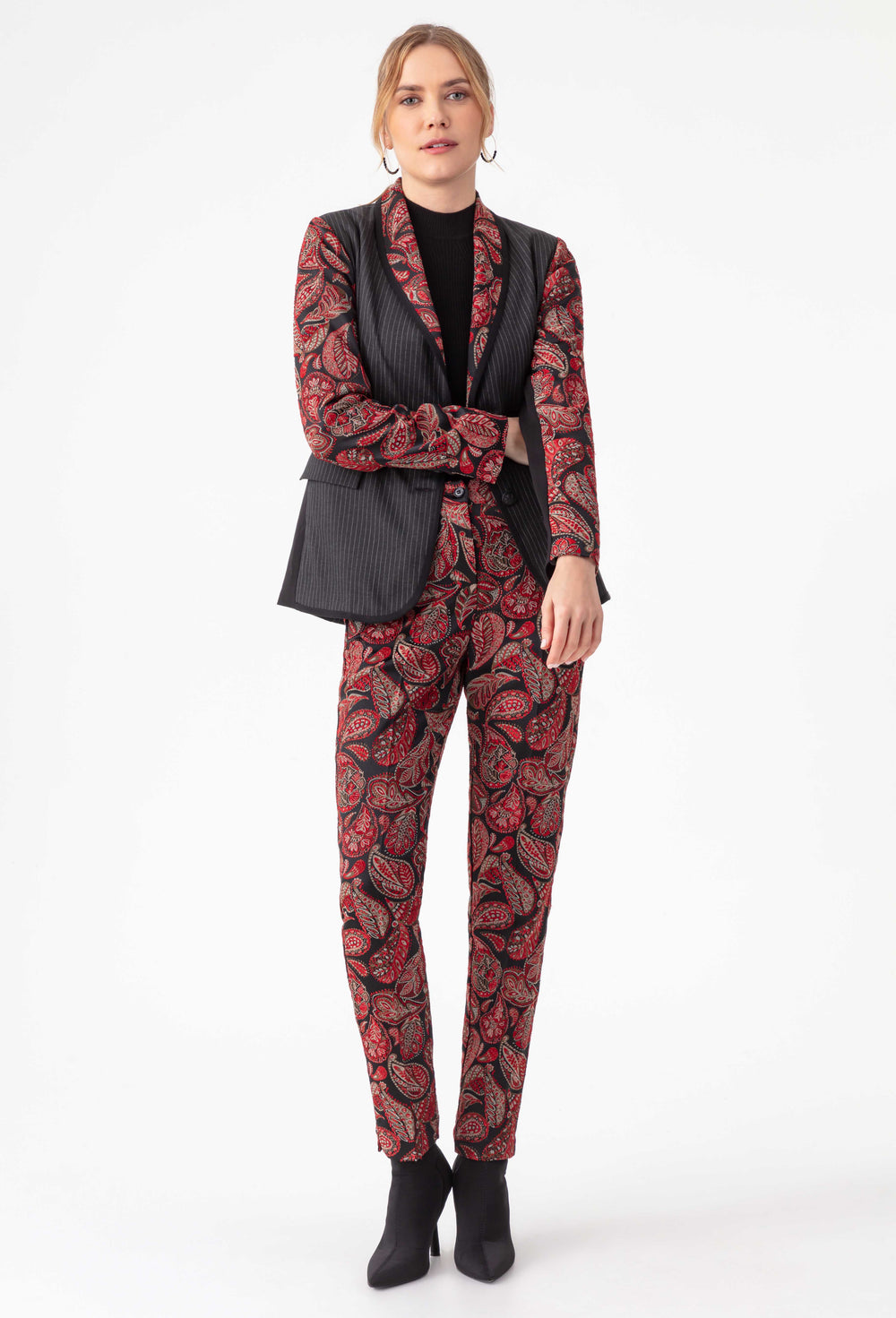 Pantalon cigarette Baker en jacquard rouge 1