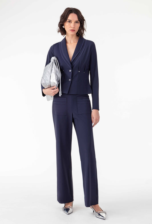 Pantalon wide Mathis en jersey technique marine 1