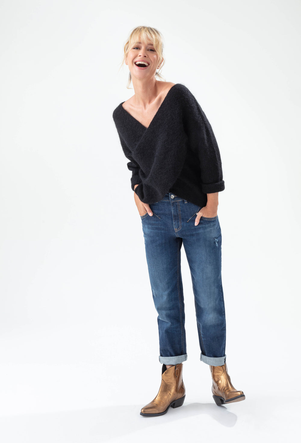 Pull Harmonie Cache-coeur noir en laine 5