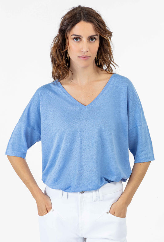 T-shirt Lazare en lin bleu 1