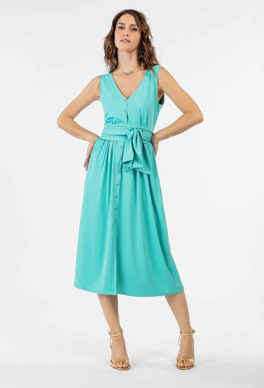 Robe longue Cecilia en jersey technique turquoise 1