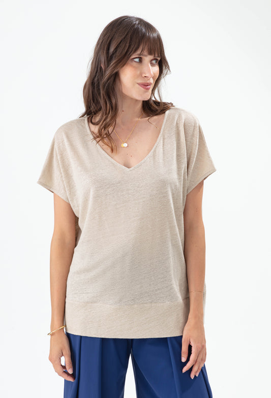 Tee-shirt Trésor beige 100% lin 1