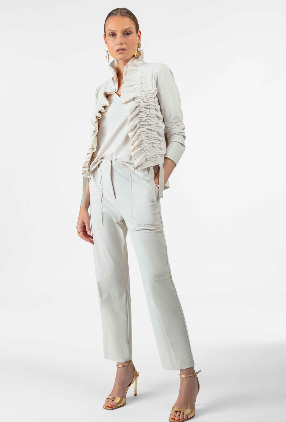 Pantalon carotte Fabian en jersey technique galet 2