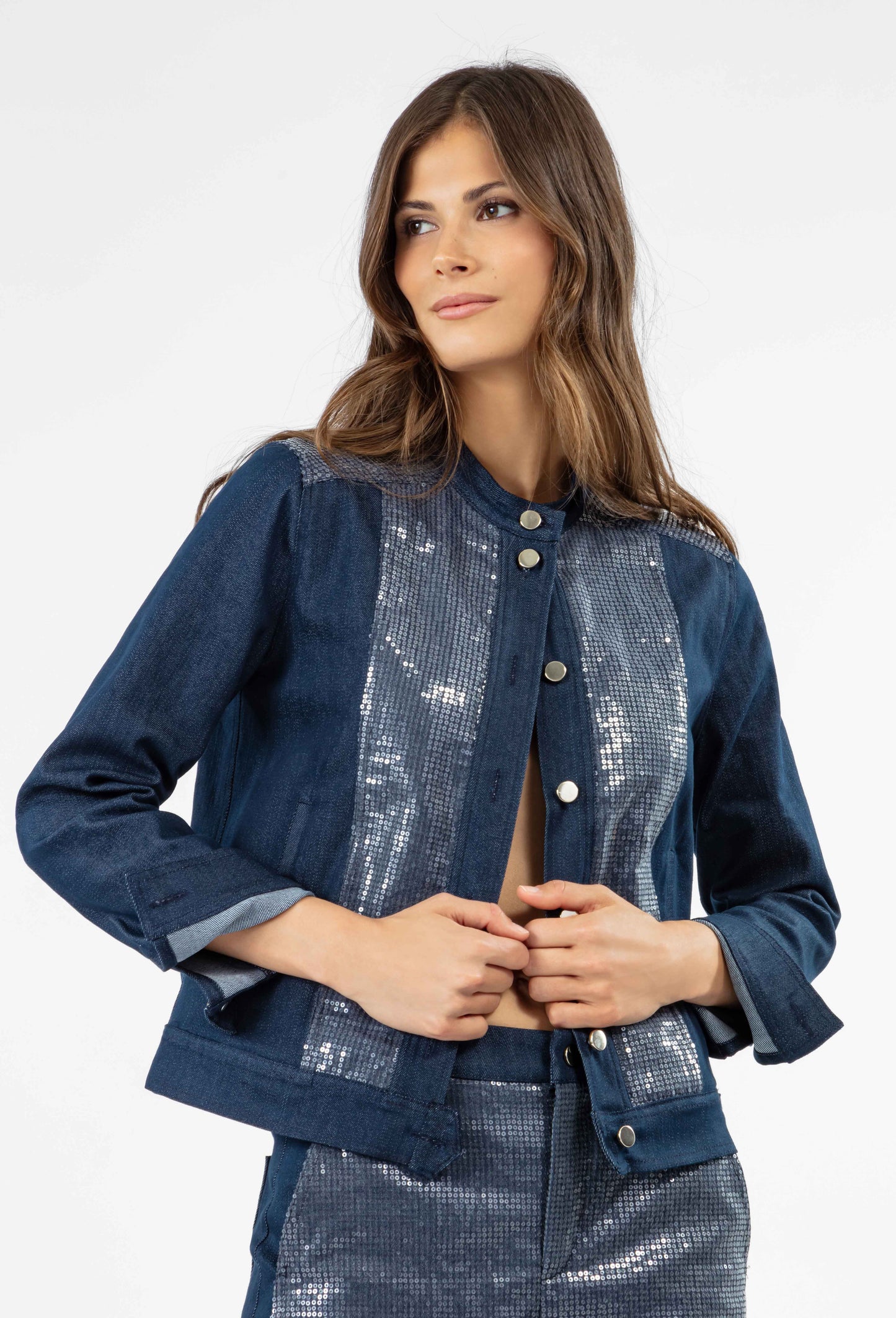Veste en jean Alaric marine et sequins 1