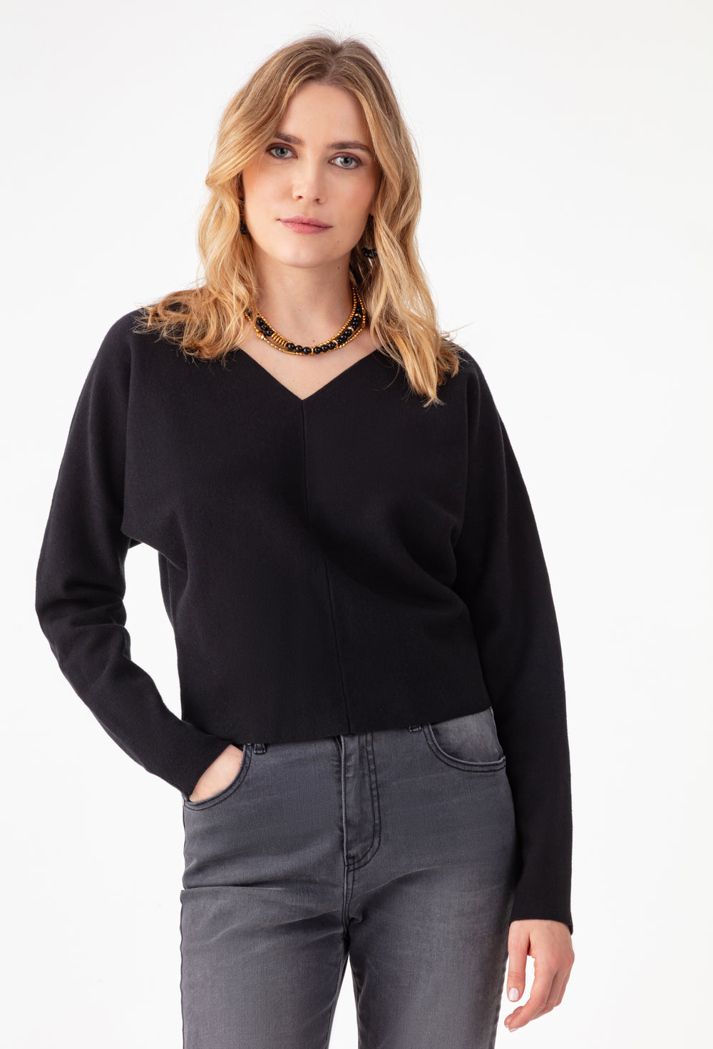 Pull col V Clyde noir 1