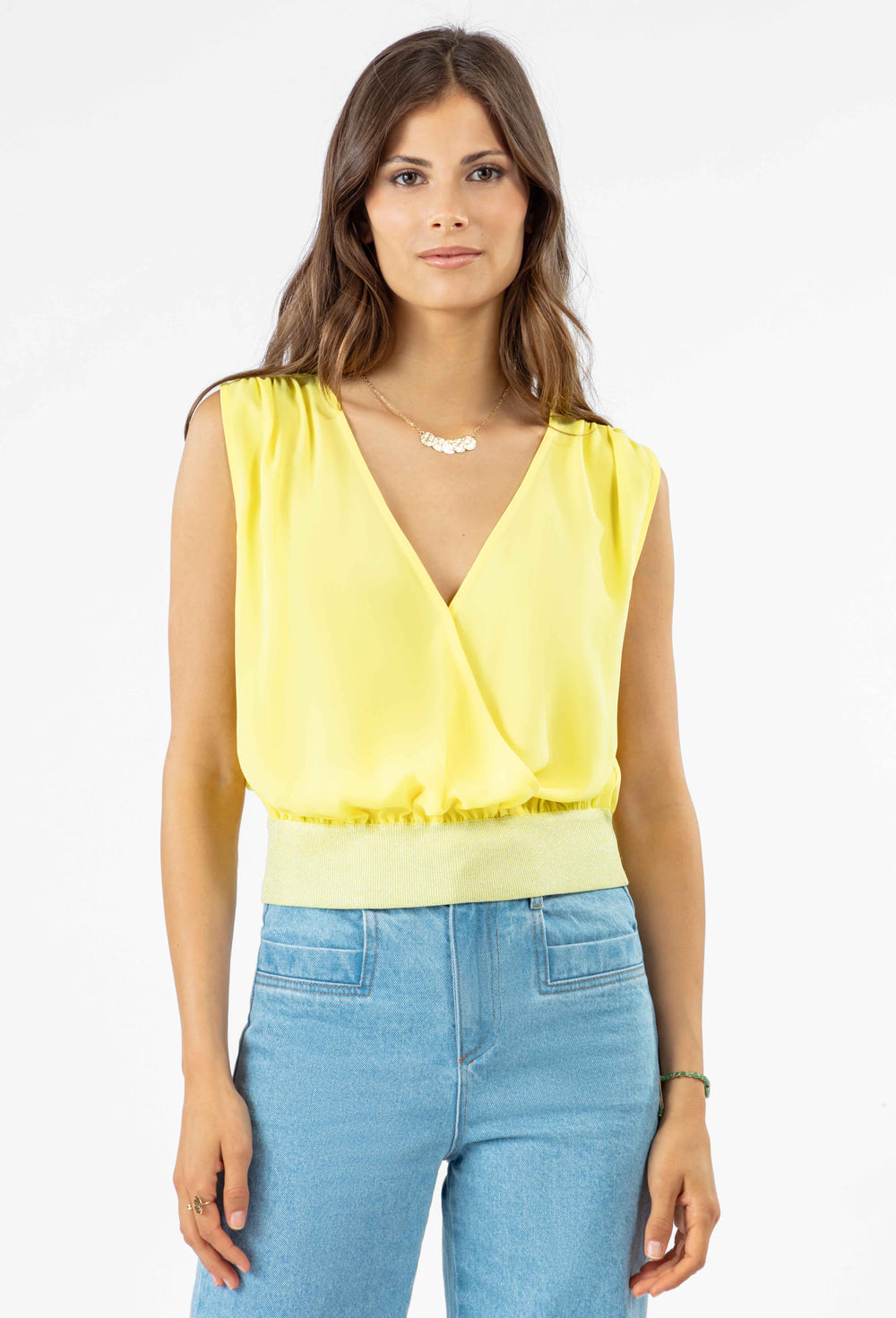 Top cropped Amanda en crêpe jaune citron 1