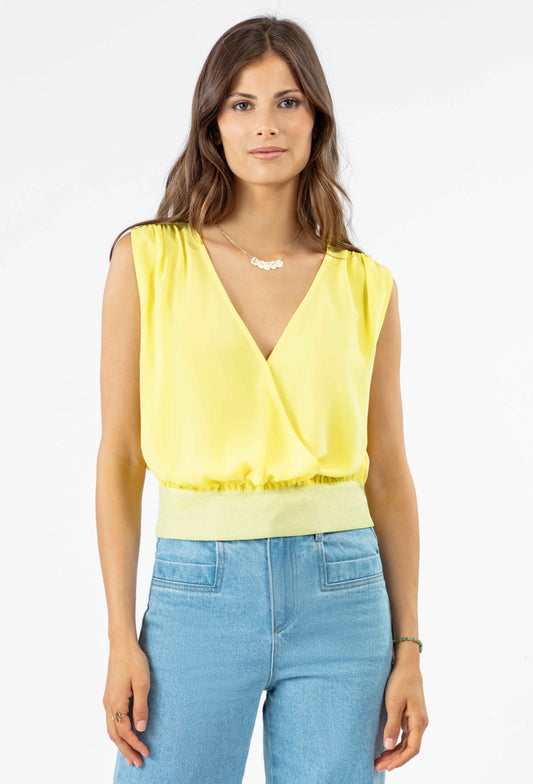 Top cropped Amanda en crêpe jaune citron 1