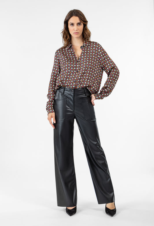 Pantalon large Clayton noir en simili cuir 1