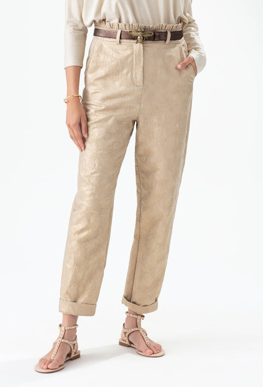 Pantalon Atlantide en jacquard gold coupe cigarette 3