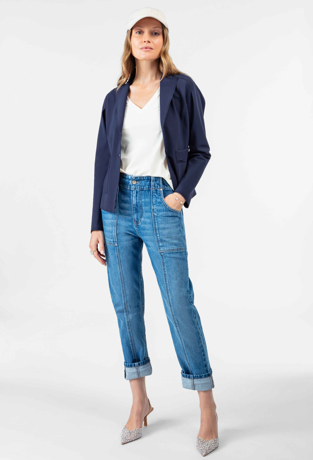 Veste tailleur Dorian en jersey technique marine 4