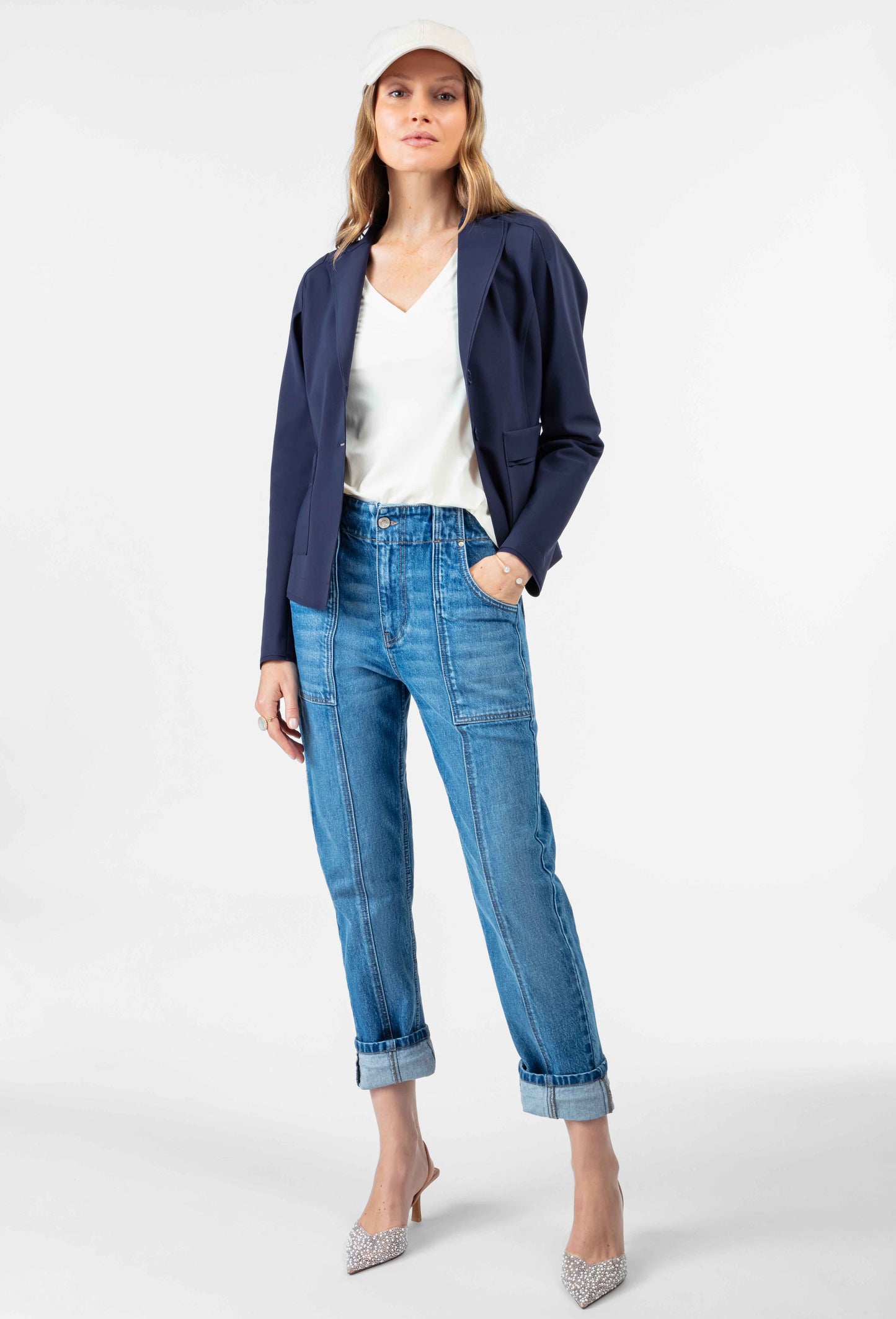 Veste tailleur Dorian en jersey technique marine 4