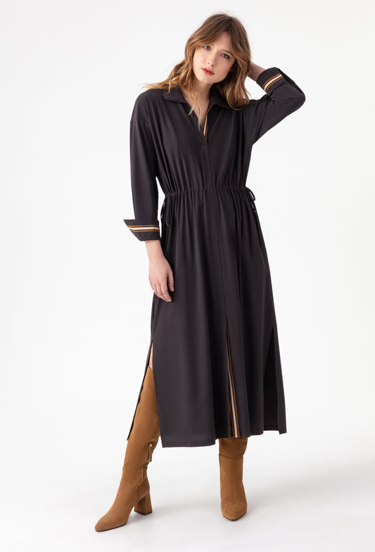 Robe longue Rhea en jersey technique marron 1