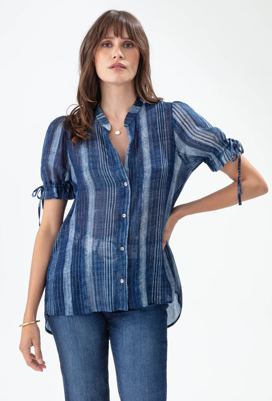 Chemise Lagon à rayures saphir et gold 1