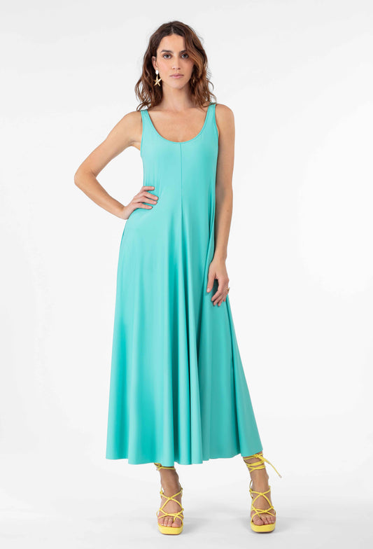 Robe longue Lara en jersey technique turquoise 1